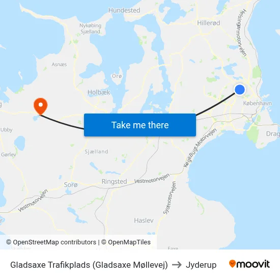 Gladsaxe Trafikplads (Gladsaxe Møllevej) to Jyderup map