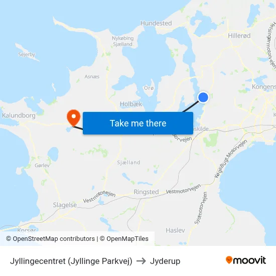 Jyllingecentret (Jyllinge Parkvej) to Jyderup map
