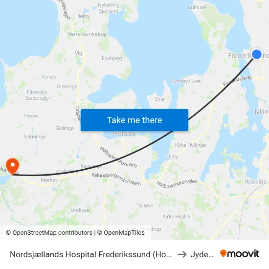 Nordsjællands Hospital Frederikssund (Hospitalvej) to Jyderup map