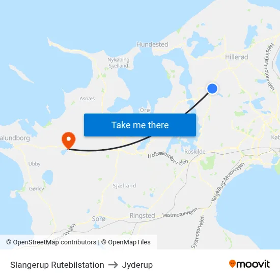 Slangerup Rutebilstation to Jyderup map