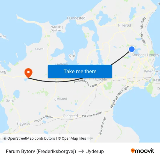 Farum Bytorv (Frederiksborgvej) to Jyderup map