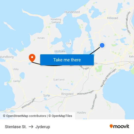 Stenløse St. to Jyderup map