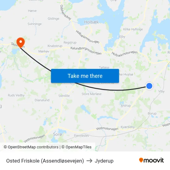 Osted Friskole (Assendløsevejen) to Jyderup map