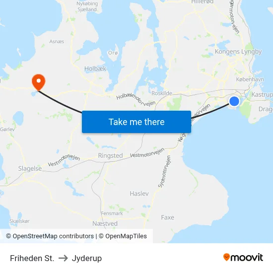 Friheden St. to Jyderup map