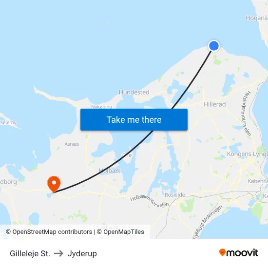 Gilleleje St. to Jyderup map