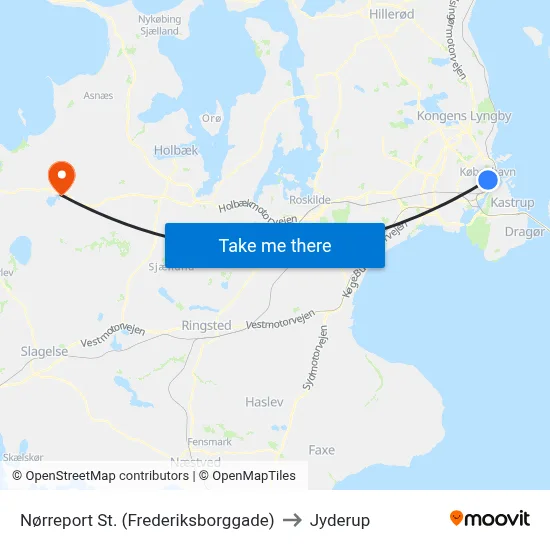 Nørreport St. (Frederiksborggade) to Jyderup map