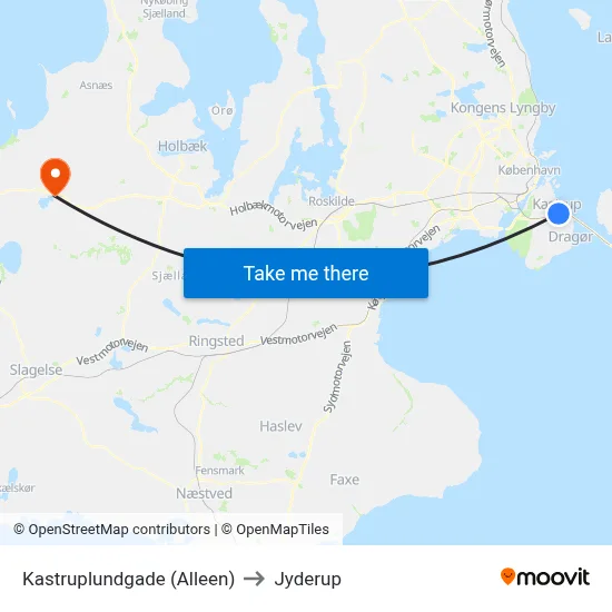 Kastruplundgade (Alleen) to Jyderup map