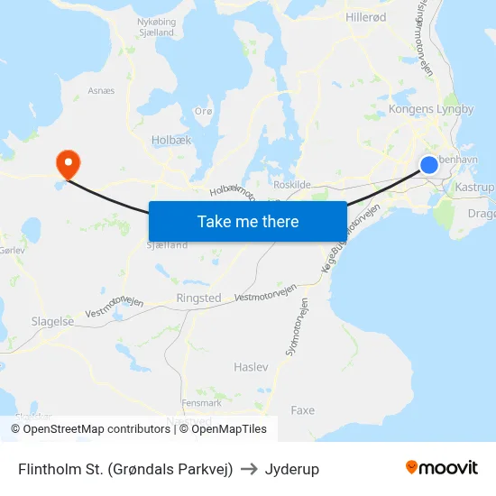 Flintholm St. (Grøndals Parkvej) to Jyderup map