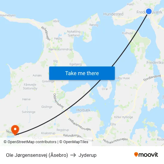 Ole Jørgensensvej (Åsebro) to Jyderup map