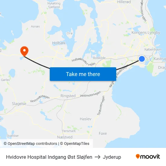 Hvidovre Hospital Indgang Øst Sløjfen to Jyderup map