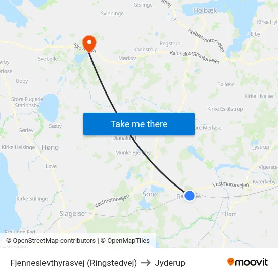 Fjenneslevthyrasvej (Ringstedvej) to Jyderup map