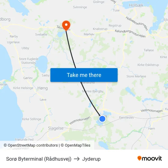 Sorø Byterminal (Rådhusvej) to Jyderup map