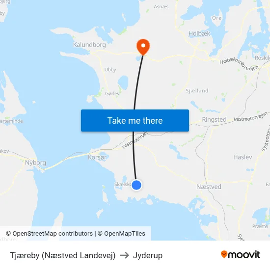 Tjæreby (Næstved Landevej) to Jyderup map