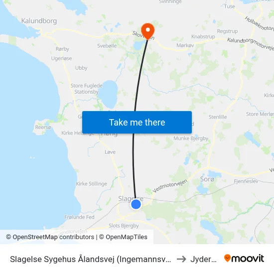 Slagelse Sygehus Ålandsvej (Ingemannsvej) to Jyderup map
