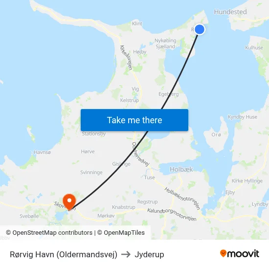 Rørvig Havn (Oldermandsvej) to Jyderup map