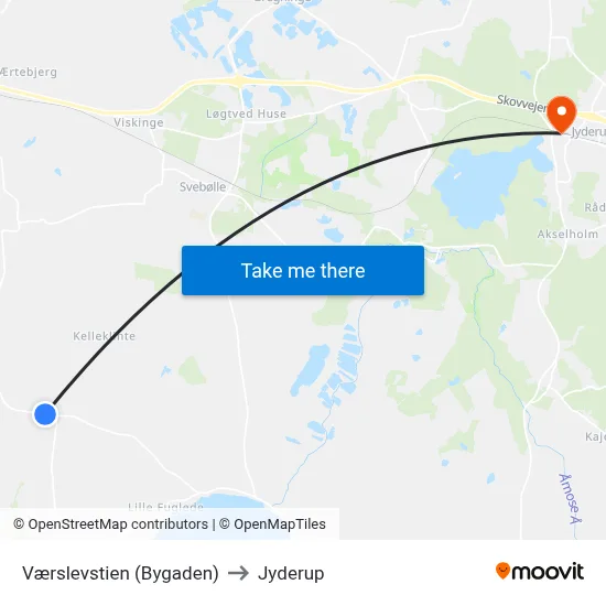 Værslevstien (Bygaden) to Jyderup map