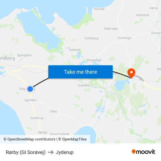 Rørby (Gl Sorøvej) to Jyderup map