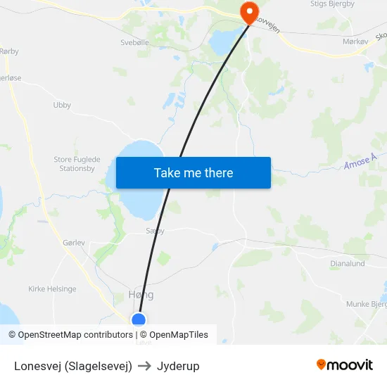 Lonesvej (Slagelsevej) to Jyderup map