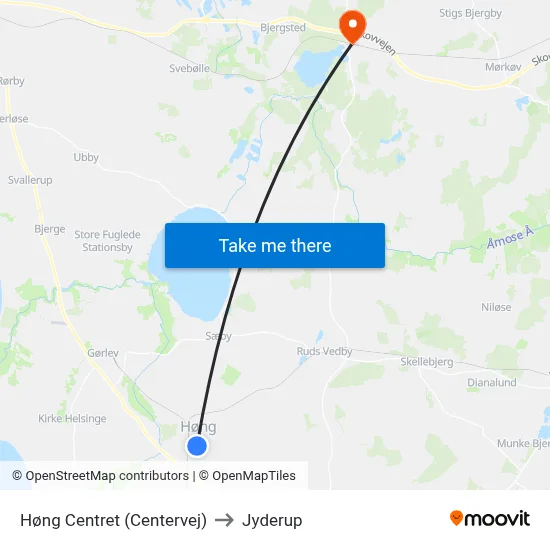 Høng Centret (Centervej) to Jyderup map