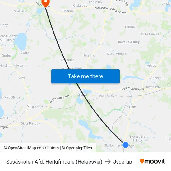 Susåskolen Afd. Herlufmagle (Helgesvej) to Jyderup map