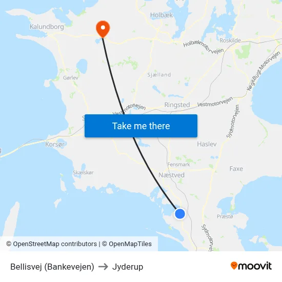Bellisvej (Bankevejen) to Jyderup map