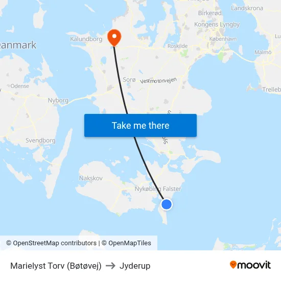 Marielyst Torv (Bøtøvej) to Jyderup map