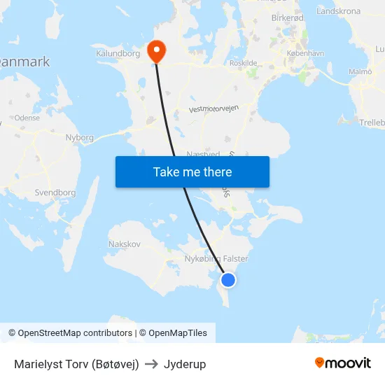 Marielyst Torv (Bøtøvej) to Jyderup map