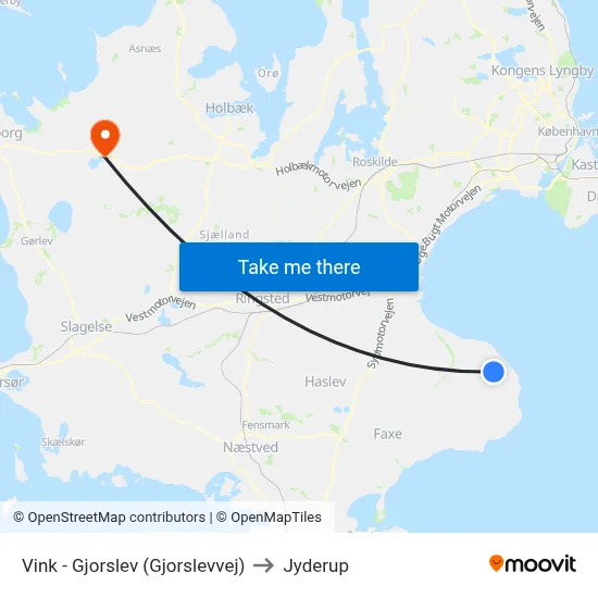 Vink - Gjorslev (Gjorslevvej) to Jyderup map