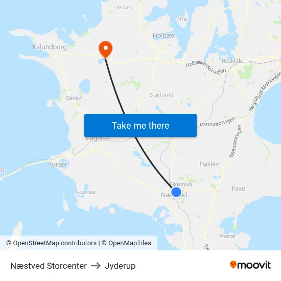 Næstved Storcenter to Jyderup map