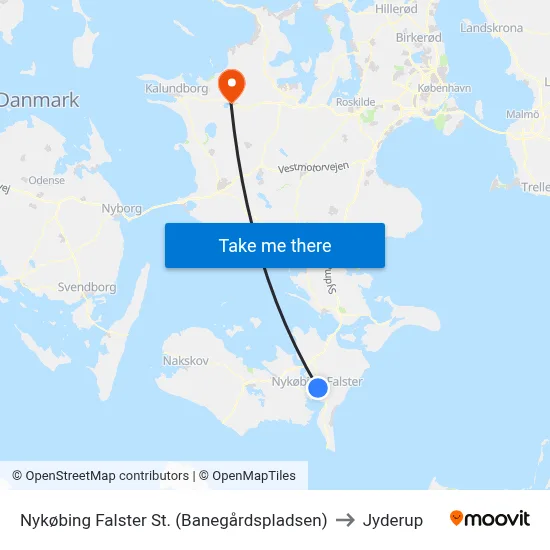 Nykøbing Falster St. (Banegårdspladsen) to Jyderup map