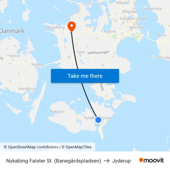 Nykøbing Falster St. (Banegårdspladsen) to Jyderup map