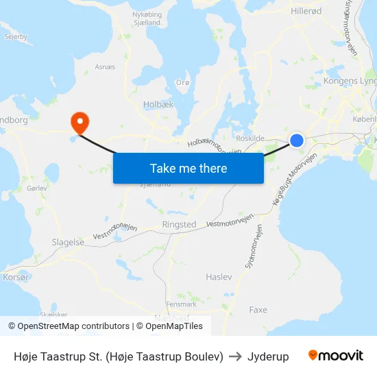 Høje Taastrup St. (Høje Taastrup Boulev) to Jyderup map