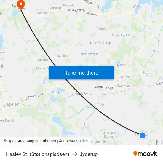 Haslev St. (Stationspladsen) to Jyderup map