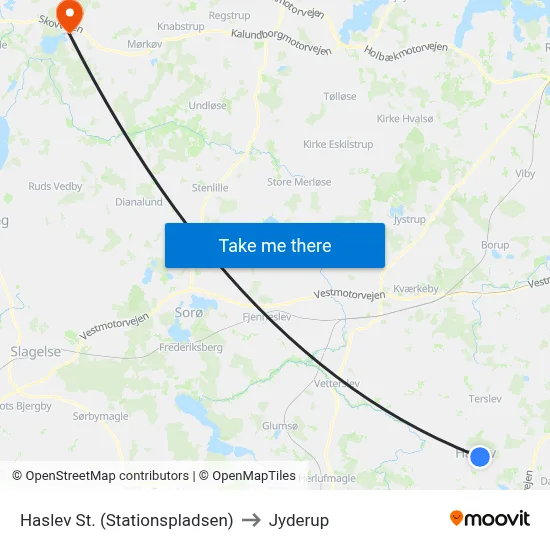 Haslev St. (Stationspladsen) to Jyderup map