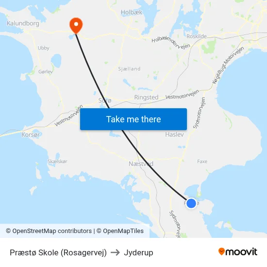 Præstø Skole (Rosagervej) to Jyderup map