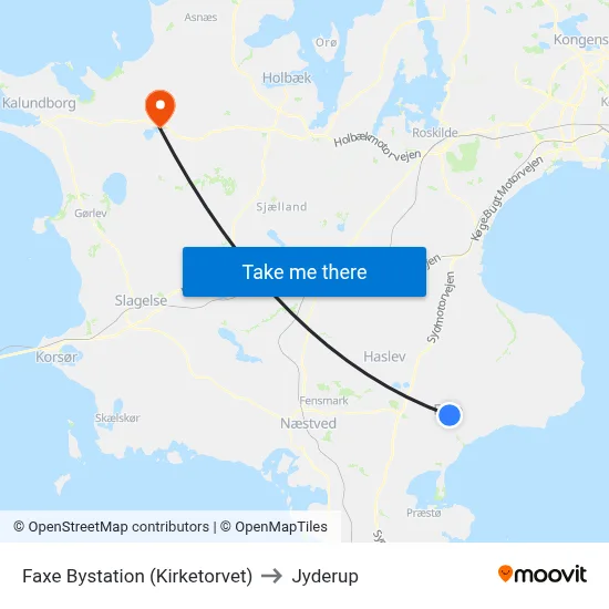 Faxe Bystation (Kirketorvet) to Jyderup map