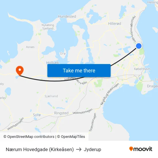Nærum Hovedgade (Kirkeåsen) to Jyderup map
