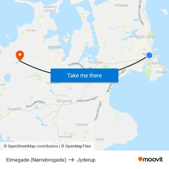 Elmegade (Nørrebrogade) to Jyderup map