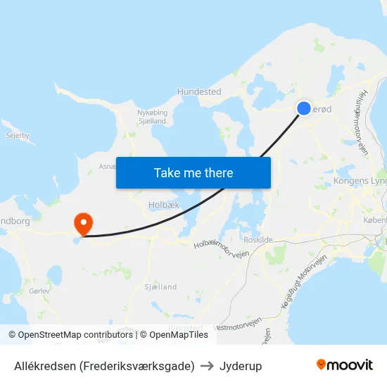 Allékredsen (Frederiksværksgade) to Jyderup map