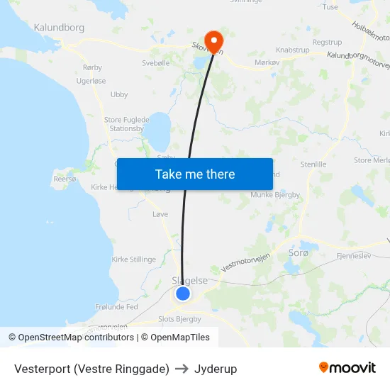 Vesterport (Vestre Ringgade) to Jyderup map