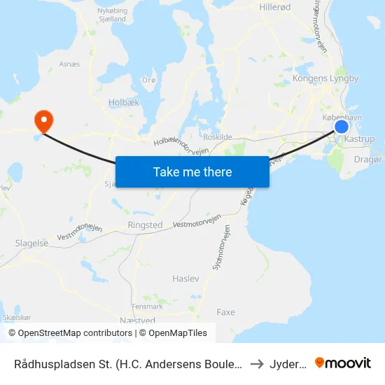 Rådhuspladsen St. (H.C. Andersens Boulevard) to Jyderup map
