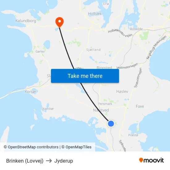Brinken (Lovvej) to Jyderup map