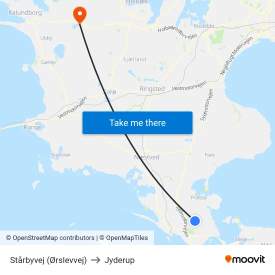 Stårbyvej (Ørslevvej) to Jyderup map