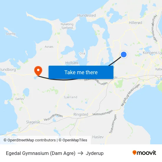Egedal Gymnasium (Dam Agre) to Jyderup map