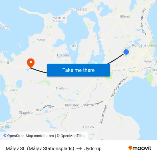 Måløv St. (Måløv Stationsplads) to Jyderup map