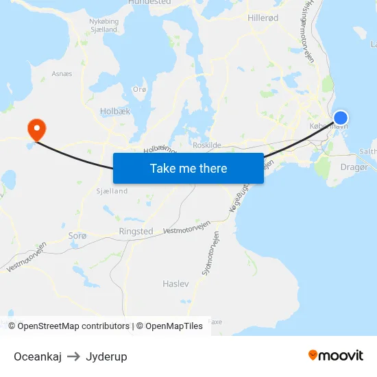 Oceankaj to Jyderup map