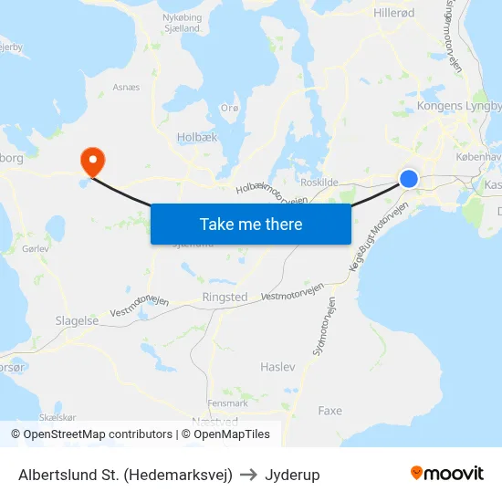 Albertslund St. (Hedemarksvej) to Jyderup map