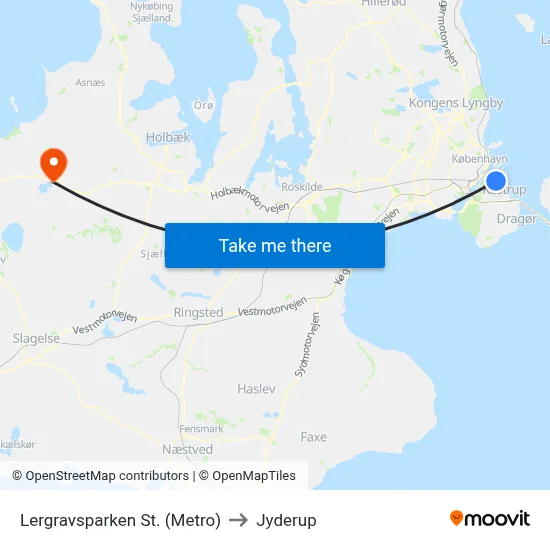 Lergravsparken St. (Metro) to Jyderup map