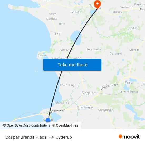 Caspar Brands Plads to Jyderup map