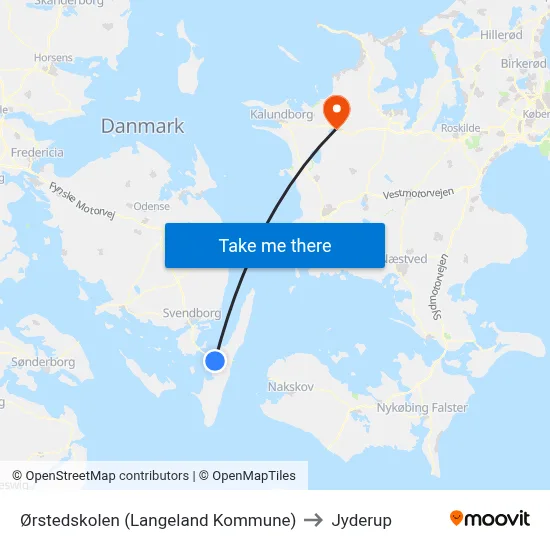 Ørstedskolen (Langeland Kommune) to Jyderup map